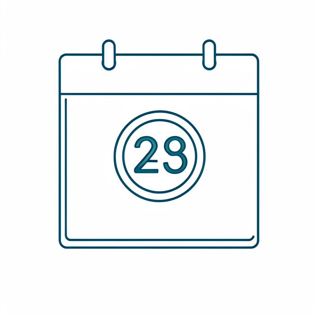 Simple line drawing of a wall calendar with a circled date, in deep blue and teal tones